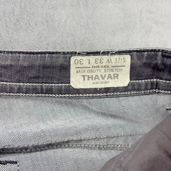 Diesel Thavar Jeans Men's 33x30 Black Stretch Denim Slim-Skinny Grunge Skater - Picture 7 of 14